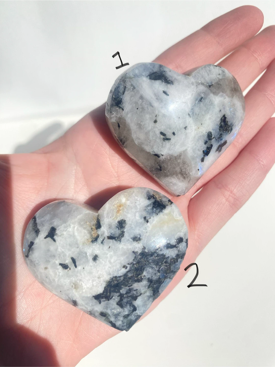 Two Rainbow Moonstone Heart Stones - photo 2