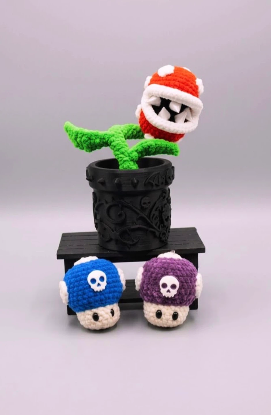 Handmade Mario Inspired Crochet Plant and Mushroom Keychains - photo 3