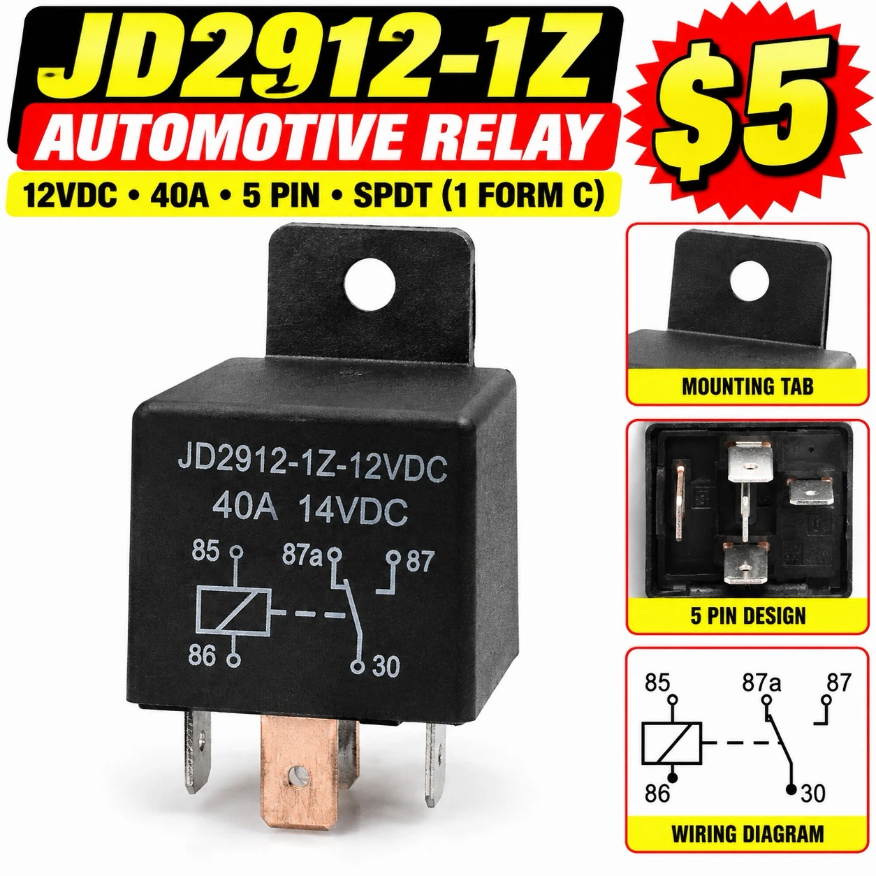 JD2912-1Z Automotive Relay 12VDC 40A