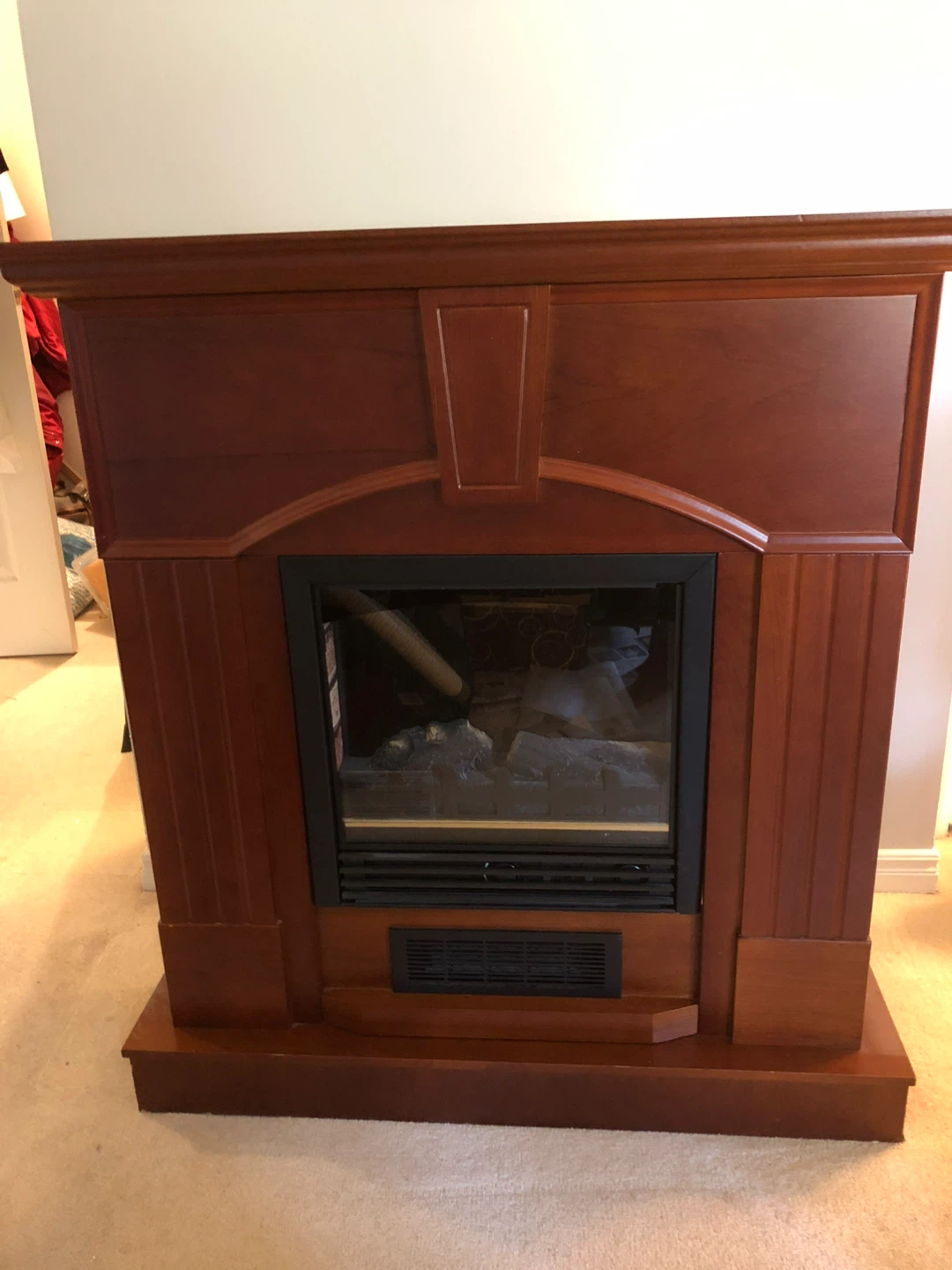 Electric Fireplace with Wood Mantel
