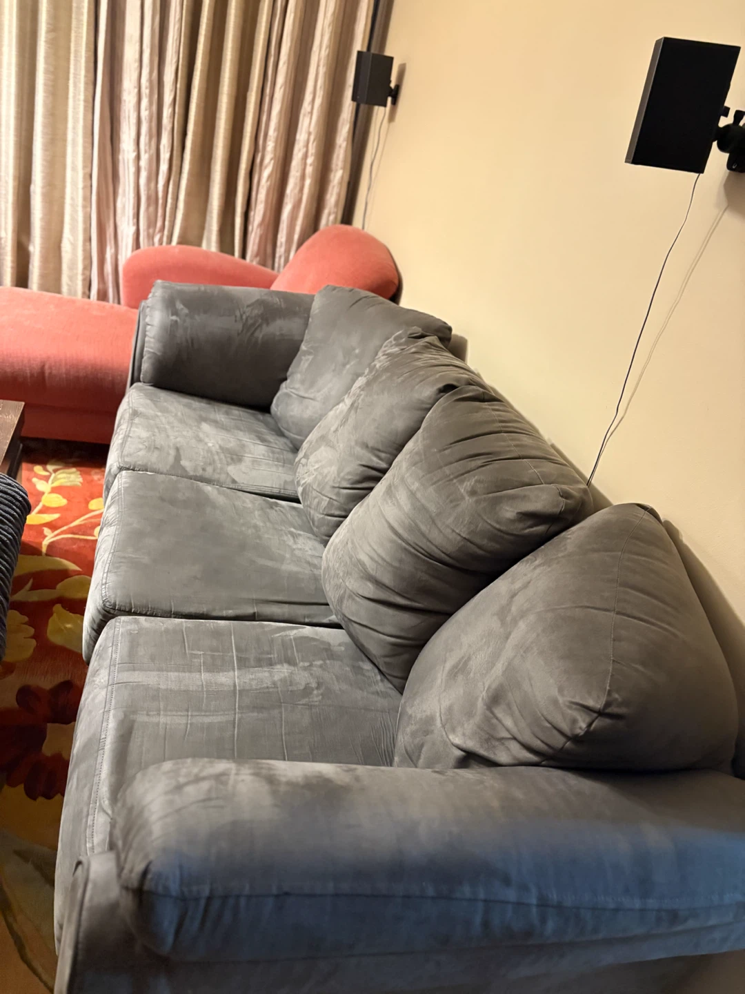 Grey Three-Seater Suede Sofa - photo 2