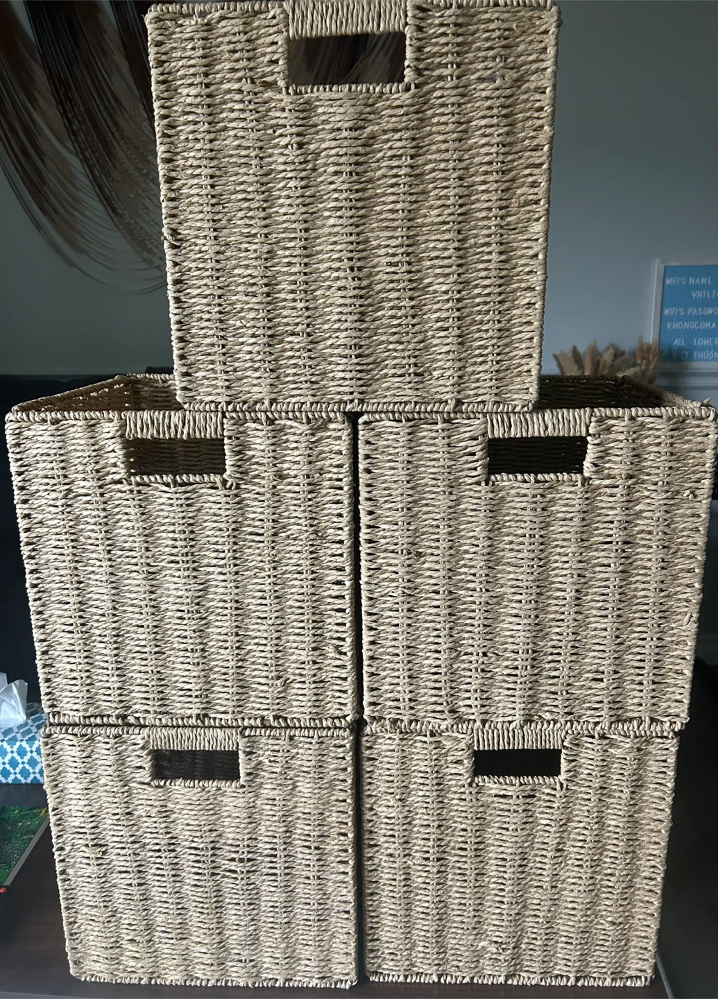 Set of 5 wicker baskets