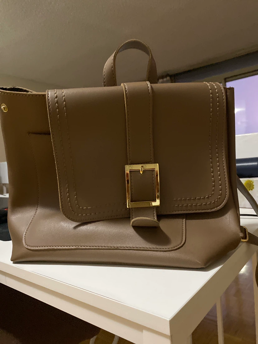 Taupe Vegan Leather Backpack