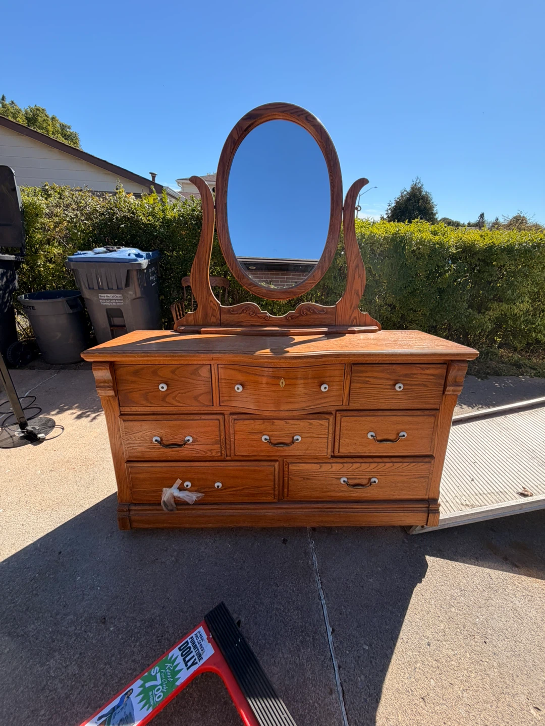 Oak Dresser with Oval Mirror