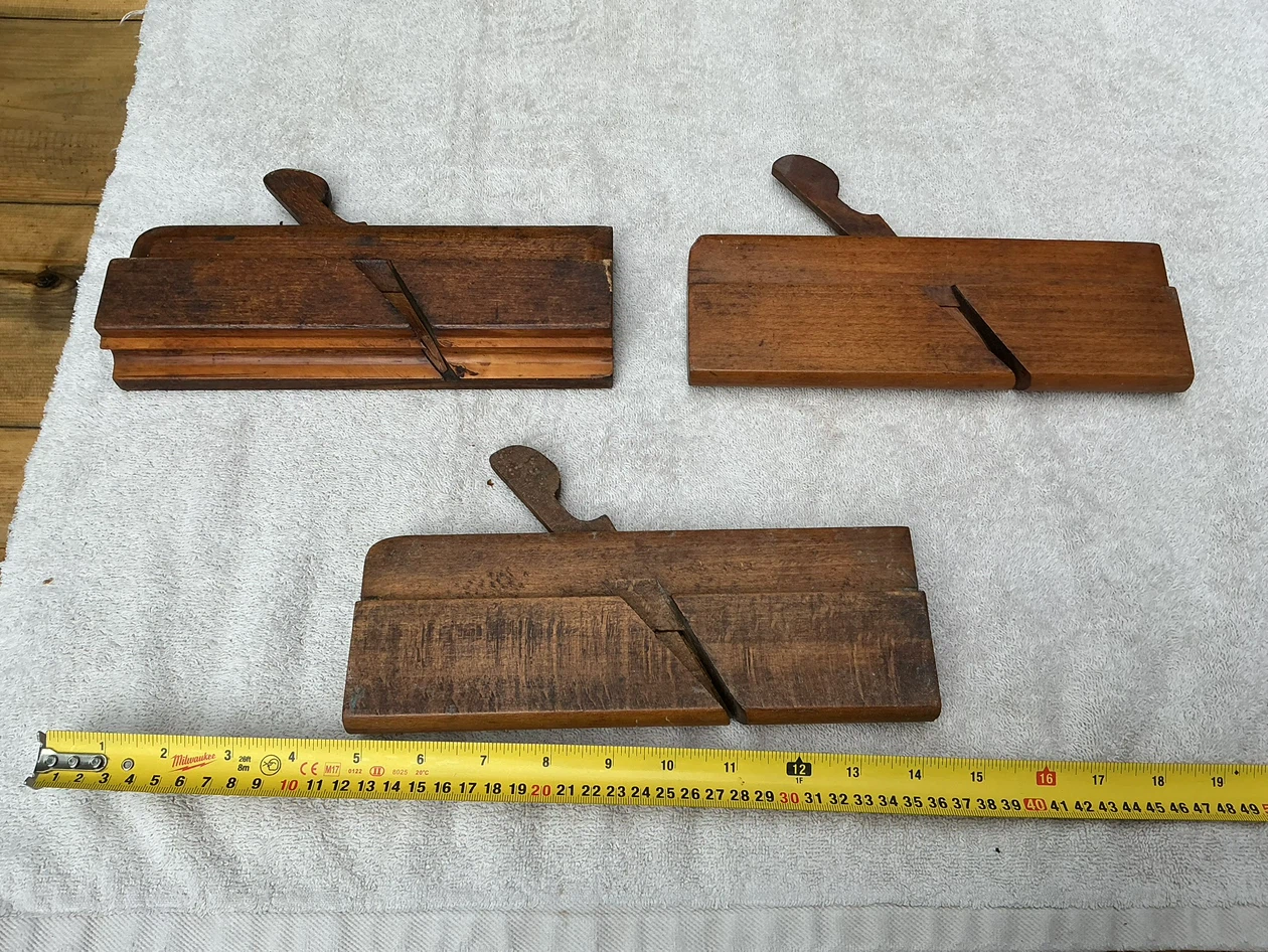 Set of 3 Antique Wooden Hand Molding Planes No Blades