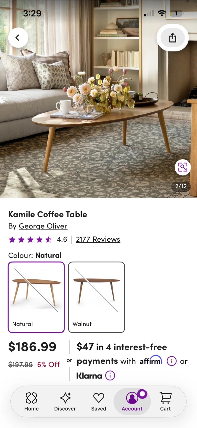 Oval wooden coffee table