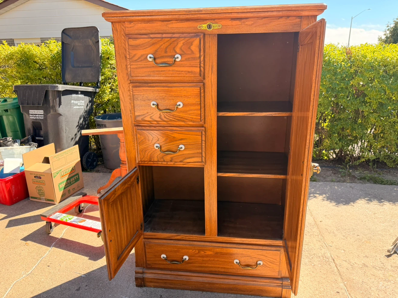 Oak storage cabinet with drawers and shelves - photo 3