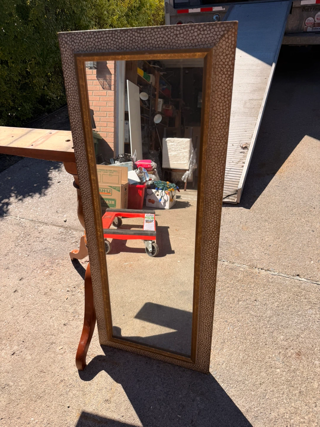 Full length wall mirror with textured bronze frame