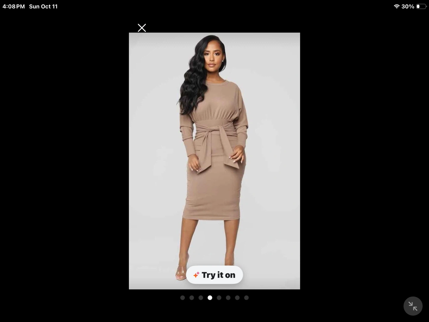 Taupe Tie-Waist Long-Sleeve Dress - photo 3
