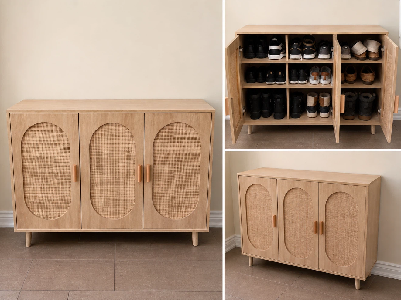 Rattan Shoe Cabinet with 3 Doors