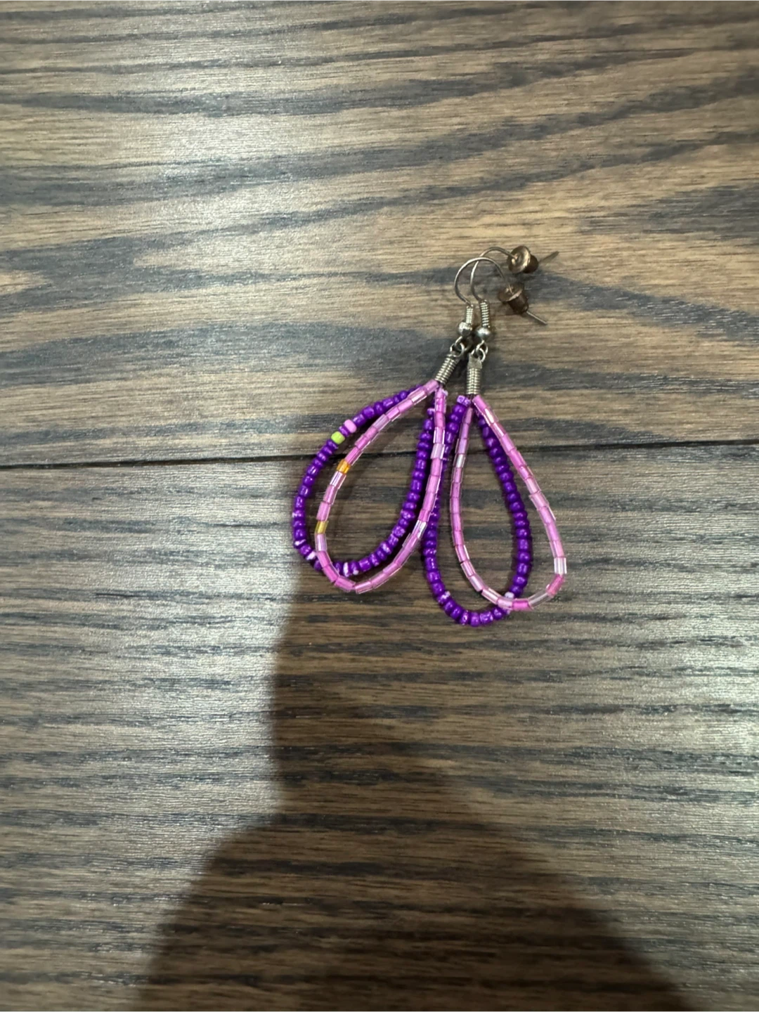 Purple and Pink Beaded Teardrop Earrings