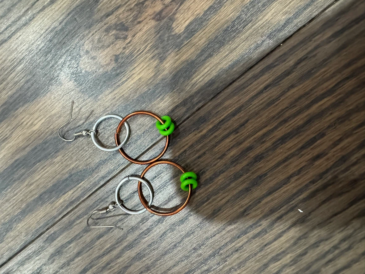 Copper and Silver Tone Hoop Earrings with Green Accents