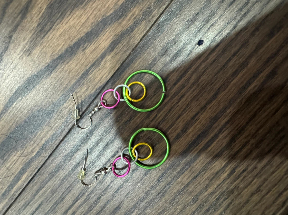 Multi-coloured hoop dangle earrings