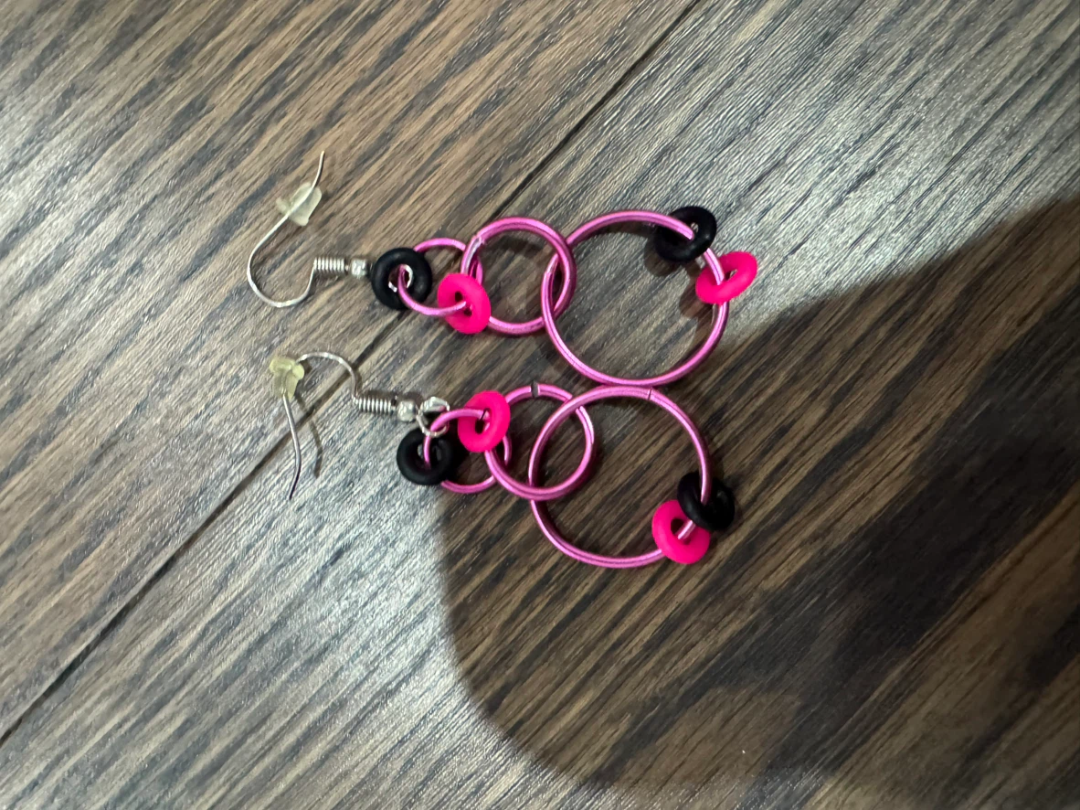 Pink and Black Ring Dangle Earrings