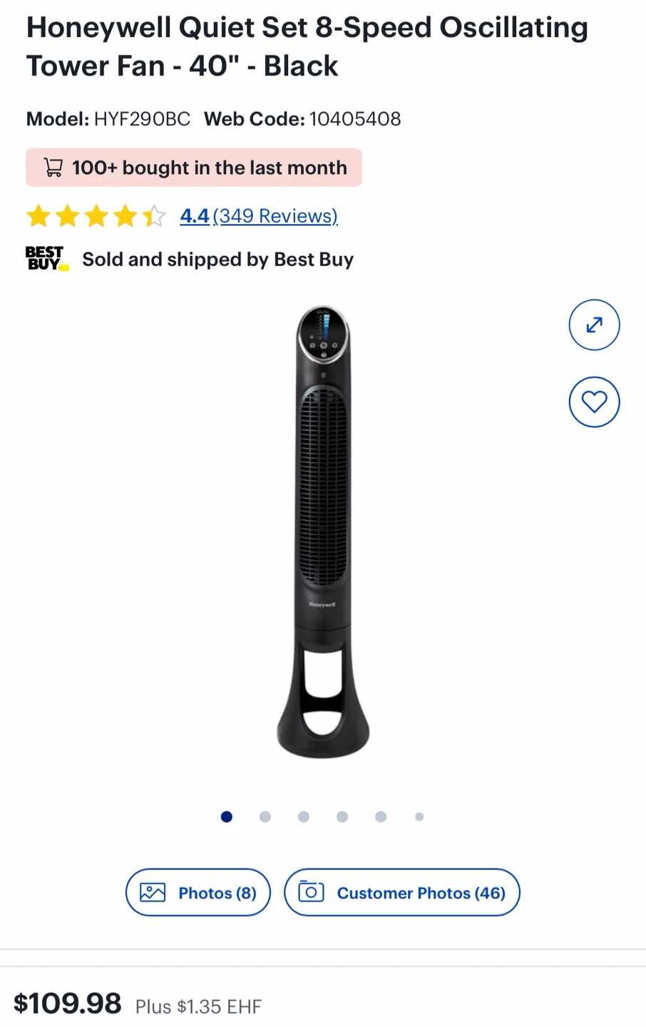 Honeywell QuietSet 8-Speed Oscillating Tower Fan - photo 4