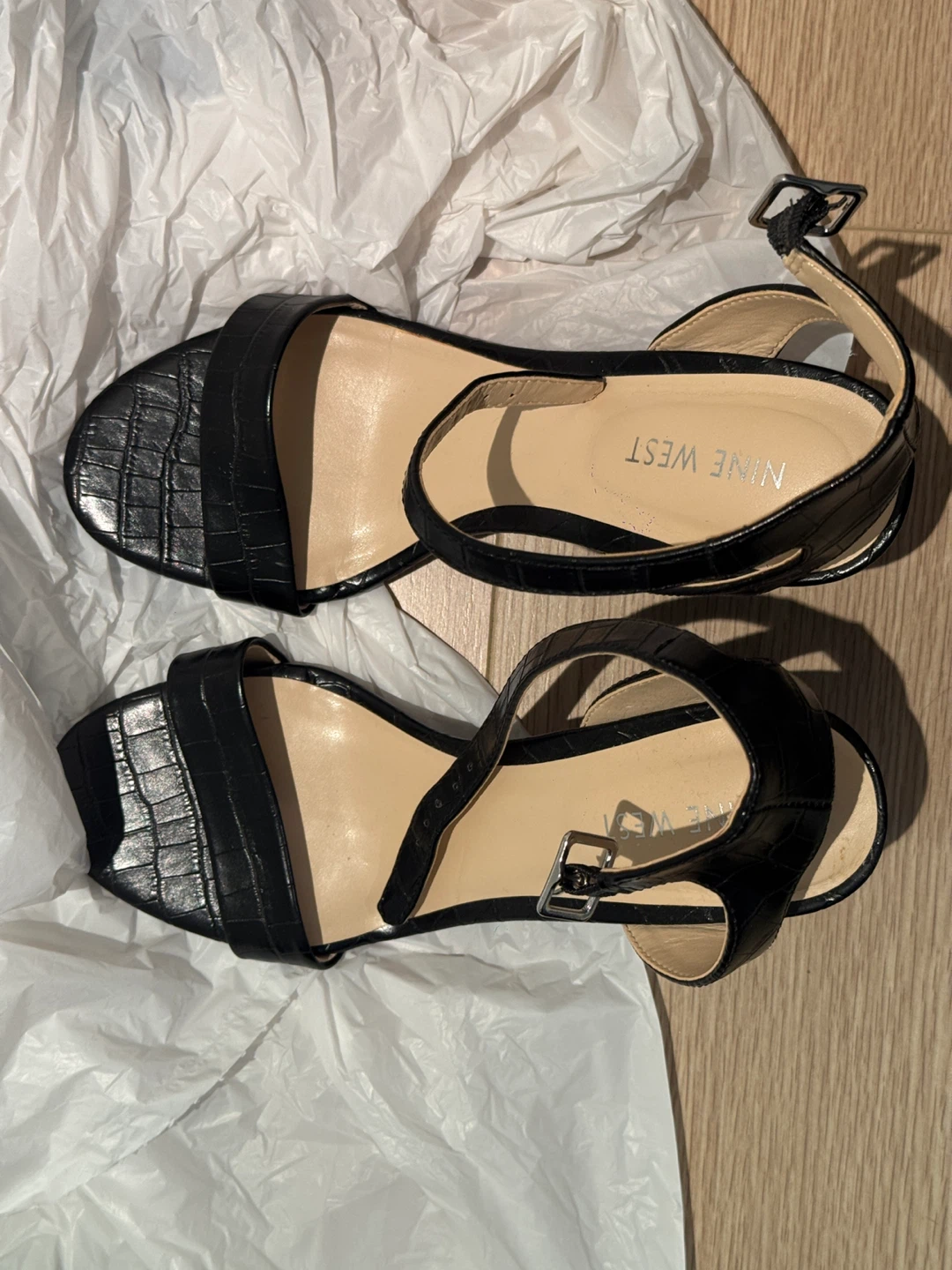 Nine West black croc-embossed wedge sandals - photo 2