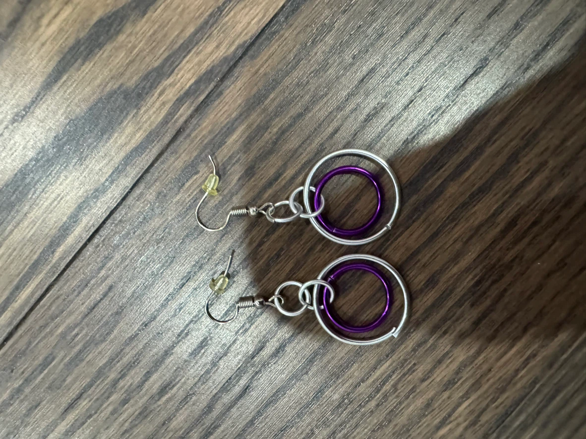 Purple and Silver Tone Hoop Earrings