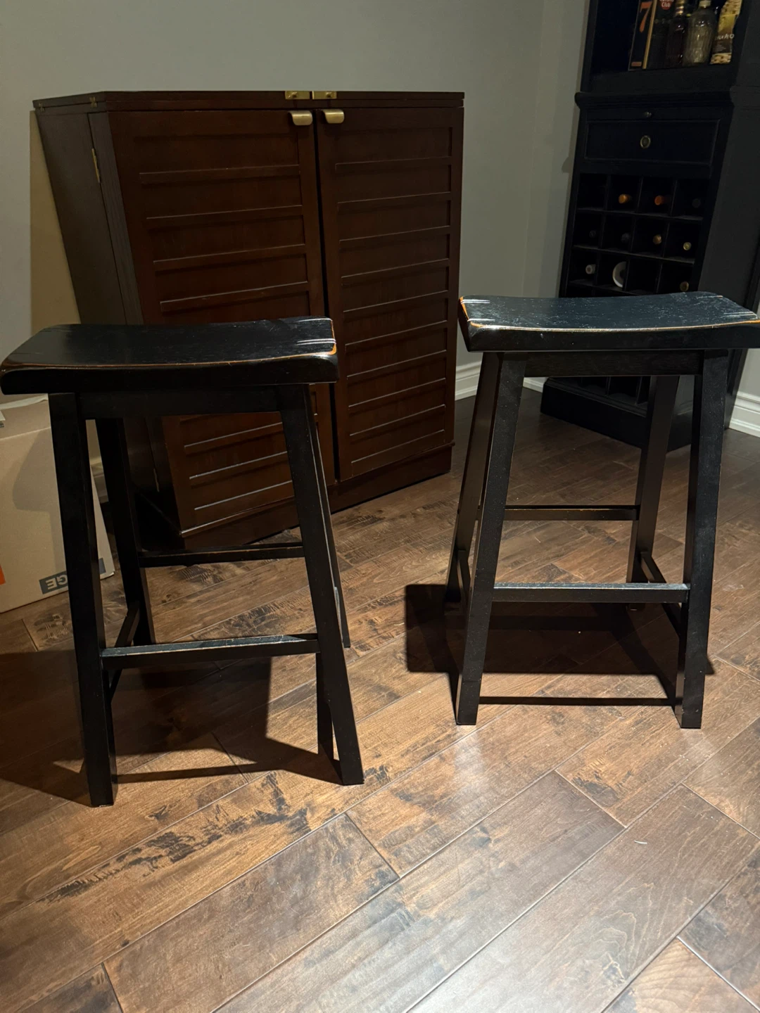 Set of 2 Black Wooden Bar Stools