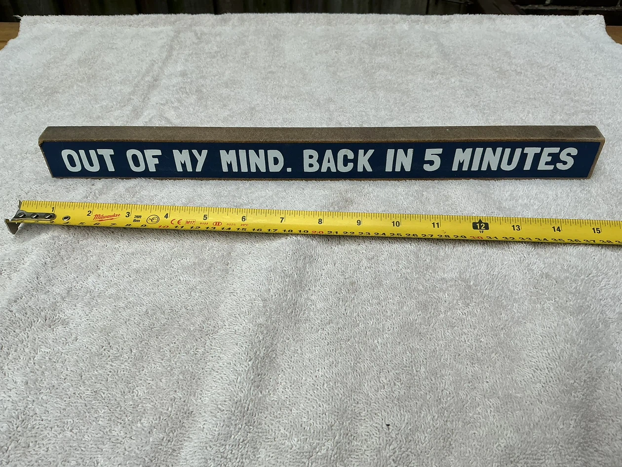 ‘OUT OF MY MIND. BACK IN 5 MINUTES’ Wooden Desk Sign !