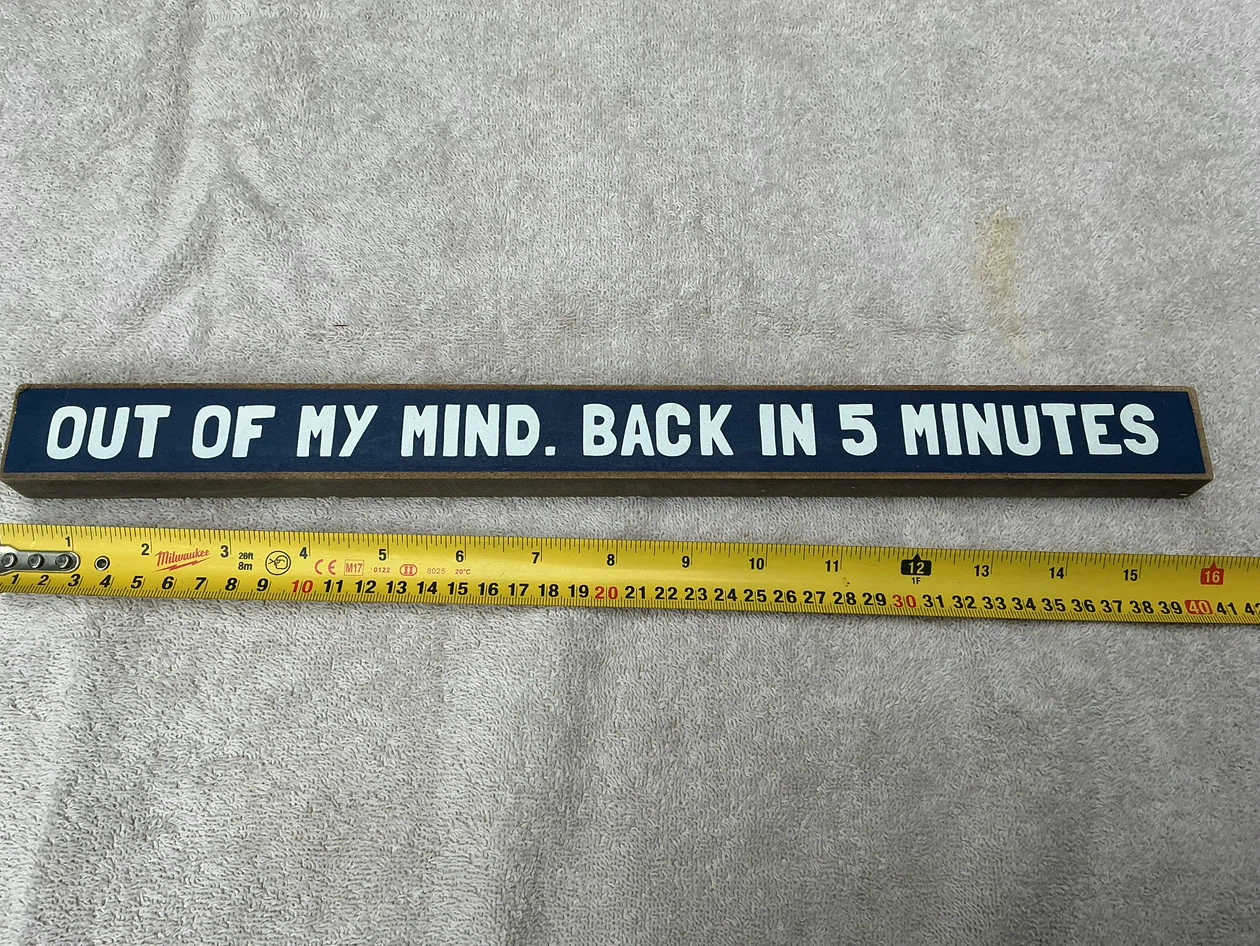 ‘OUT OF MY MIND. BACK IN 5 MINUTES’ Wooden Desk Sign ! - photo 5