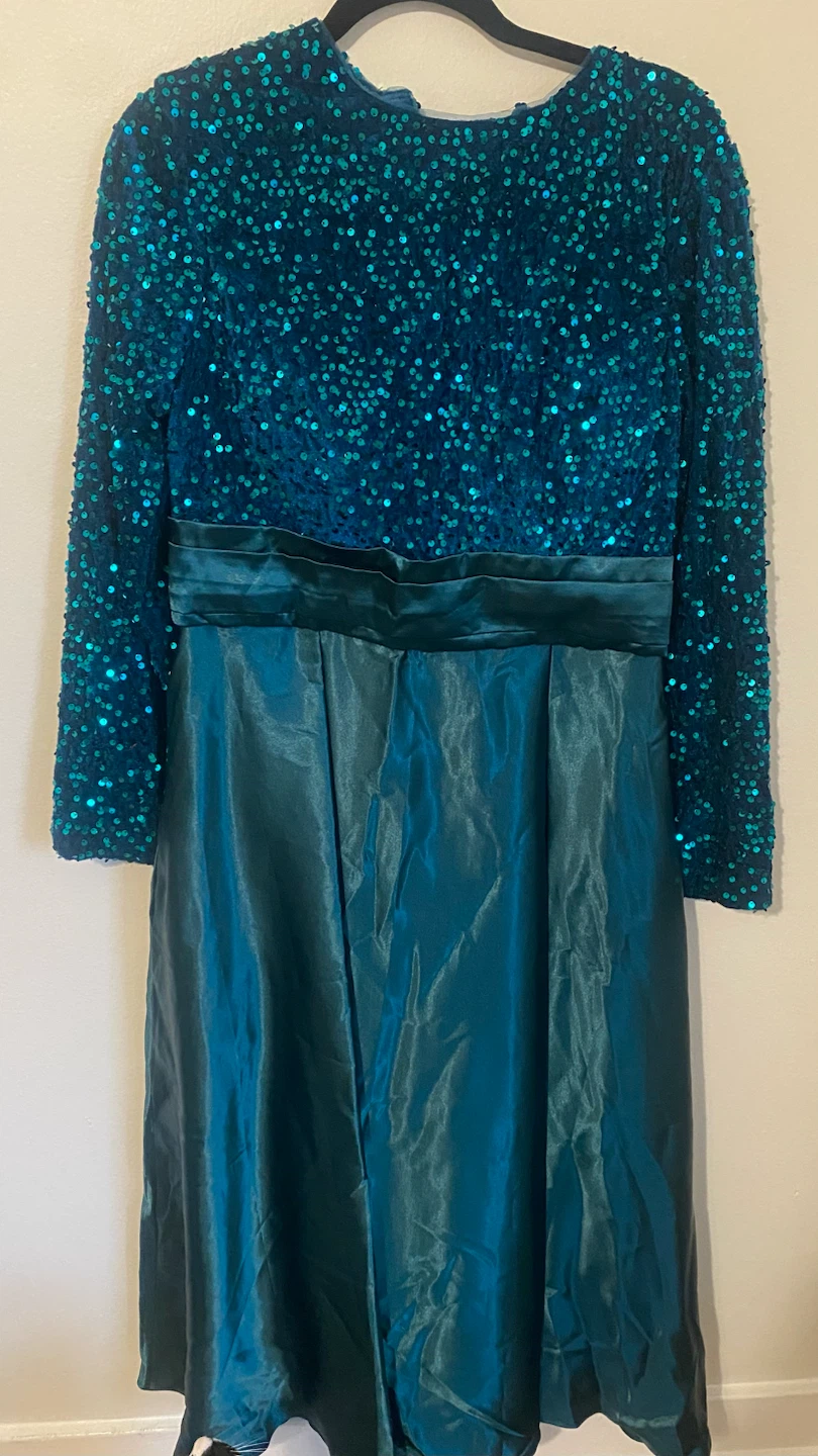 Teal Sequin Long Sleeve Dress