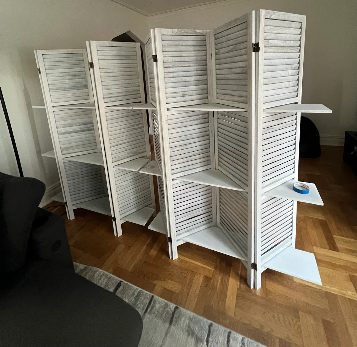 X2 Four-Panel Wood Room Divider with Shelves