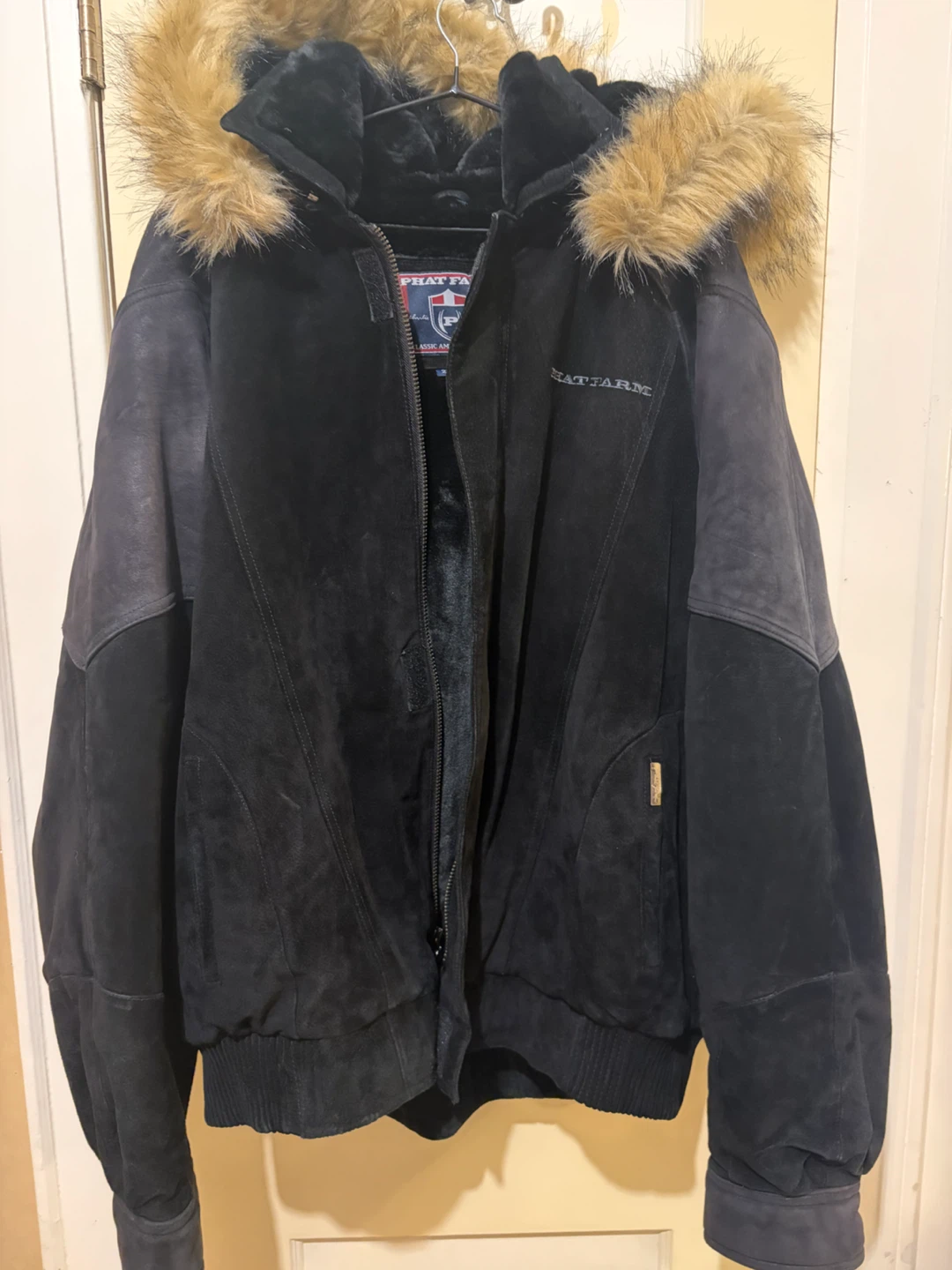 Vintage Phat Farm Black Suede Bomber Jacket 2XL