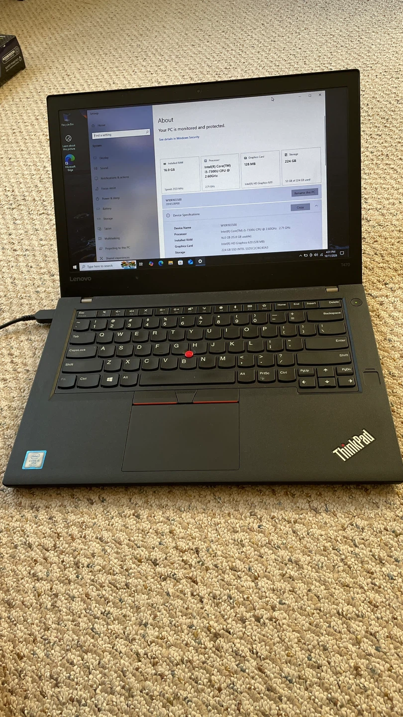 Lenovo ThinkPad T470 Laptop i5-7300U 16GB RAM 224GB SSD