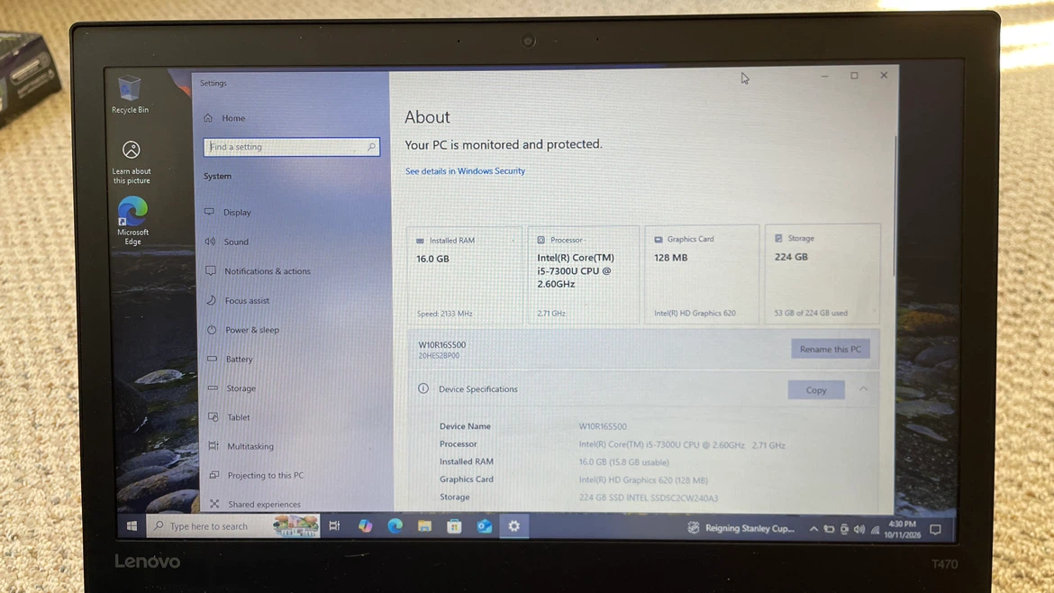 Lenovo ThinkPad T470 Laptop i5-7300U 16GB RAM 224GB SSD - photo 2