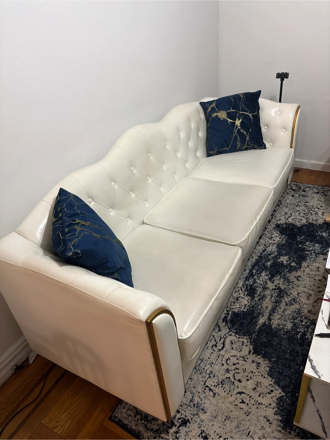 White Tufted Sofa with Gold Trim - photo 2