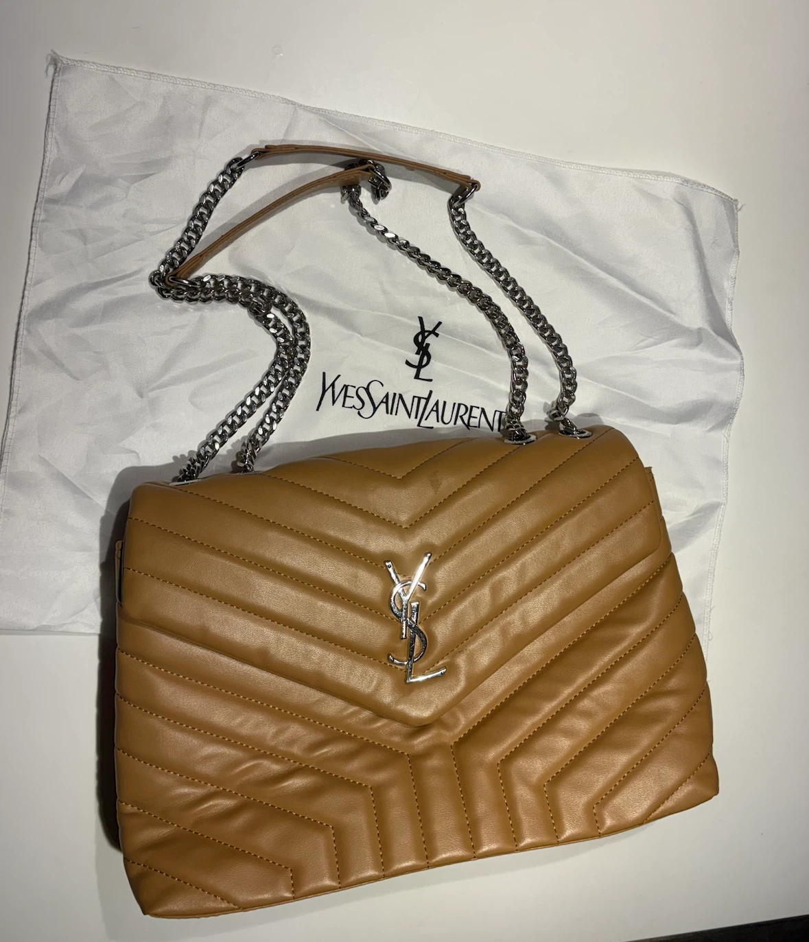 Tan chain logo Bag