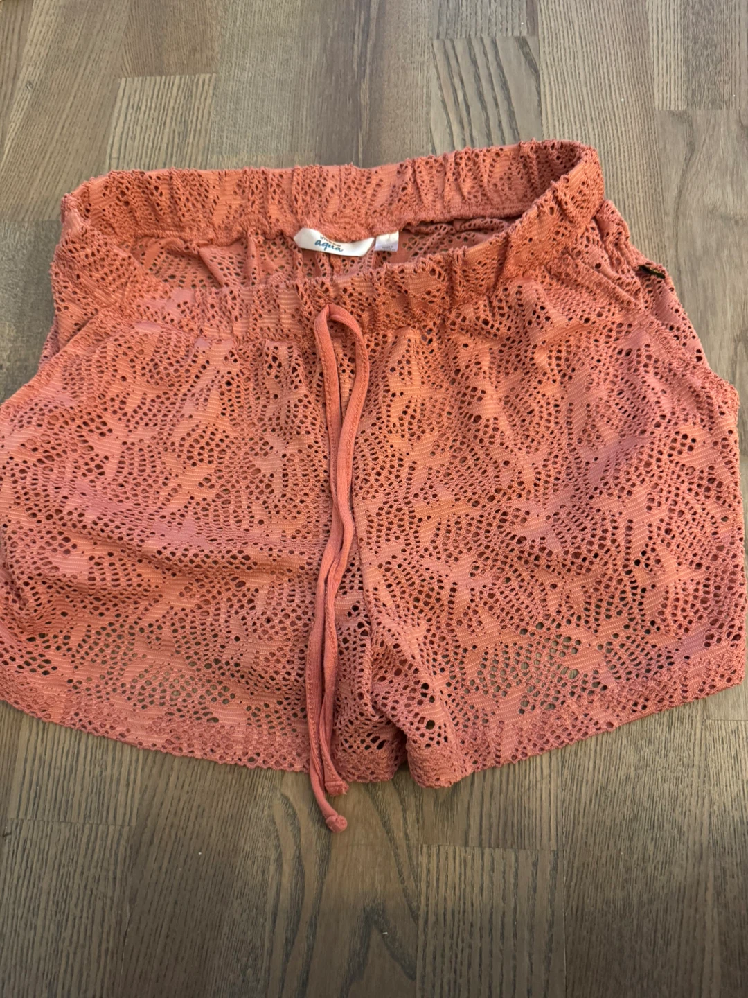 Aqua coral lace drawstring shorts