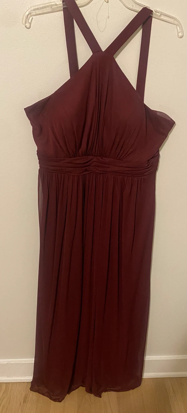 Burgundy Halter Neck Chiffon Dress