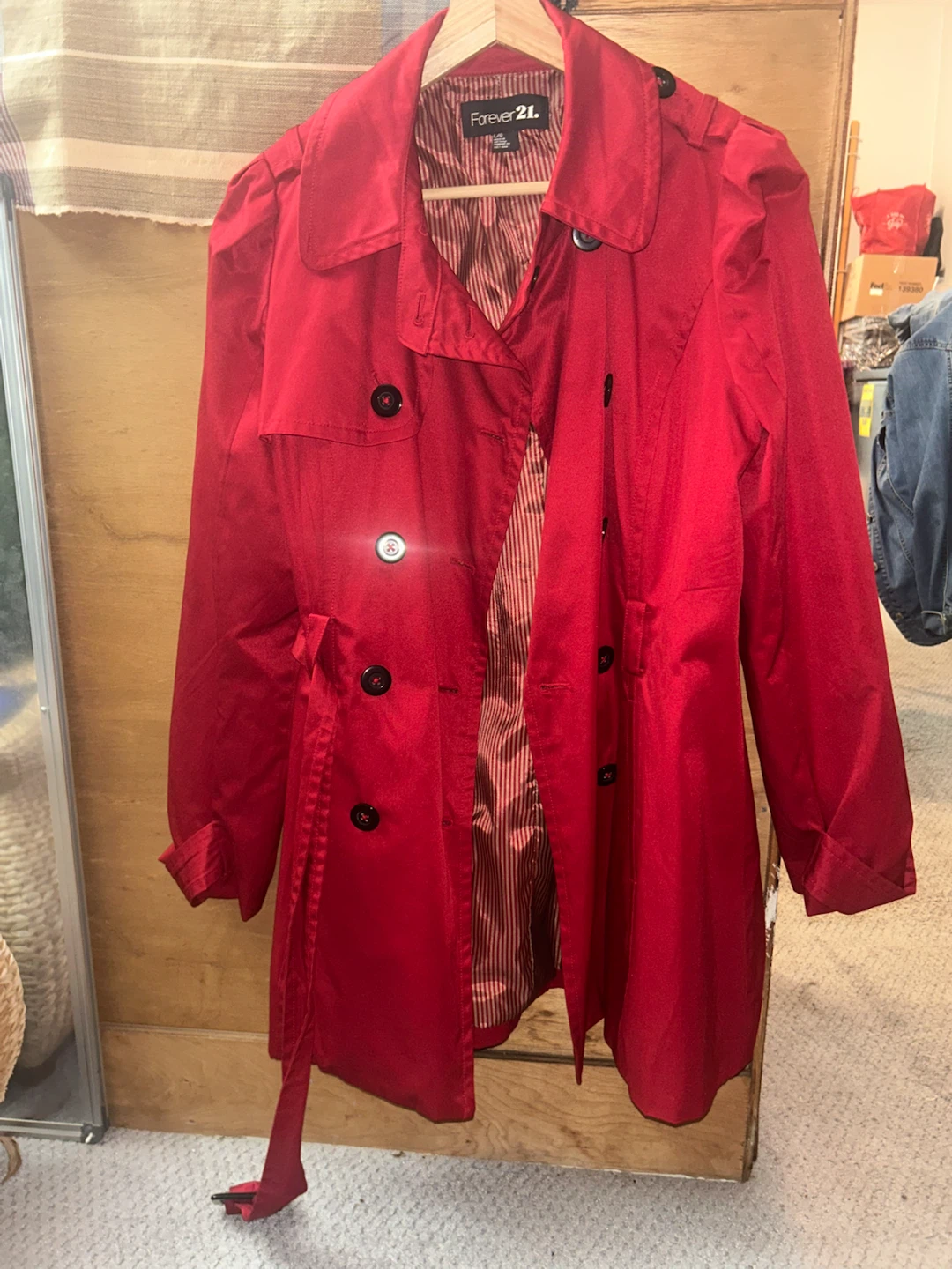 Forever 21 Red Double-Breasted Trench Coat