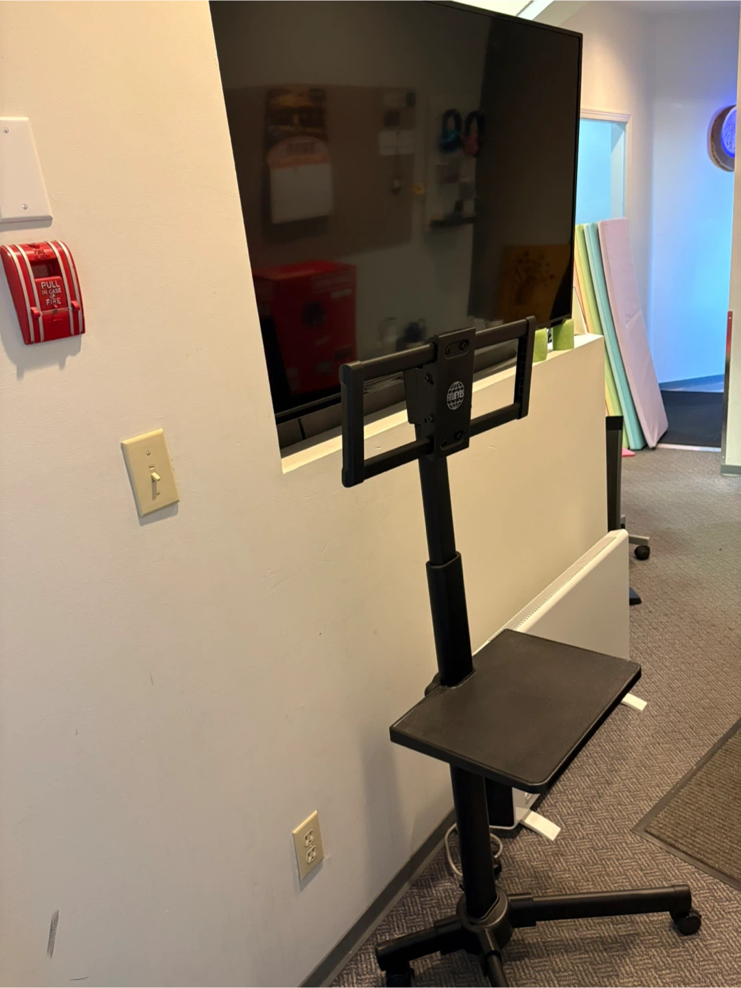 FITUEYES Mobile TV Stand with Shelf, 55”TV is free with shelf.