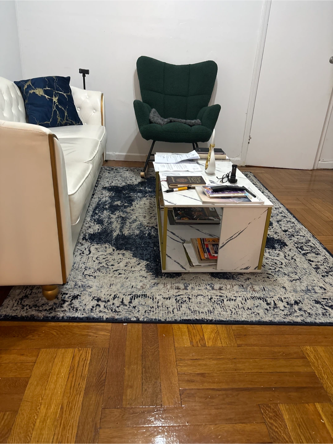 Blue and White Distressed Area Rug - photo 2