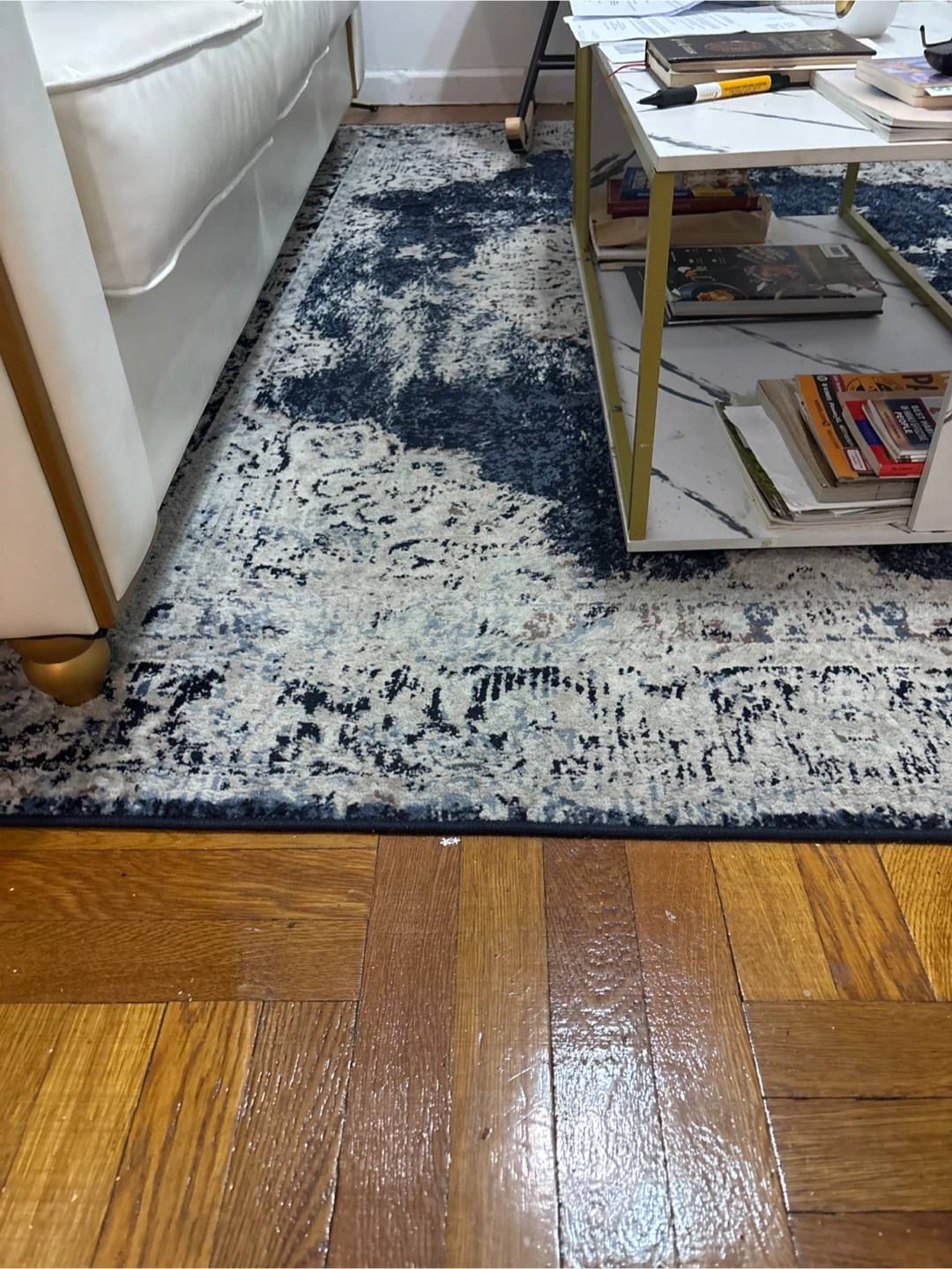 Blue and White Distressed Area Rug - photo 3