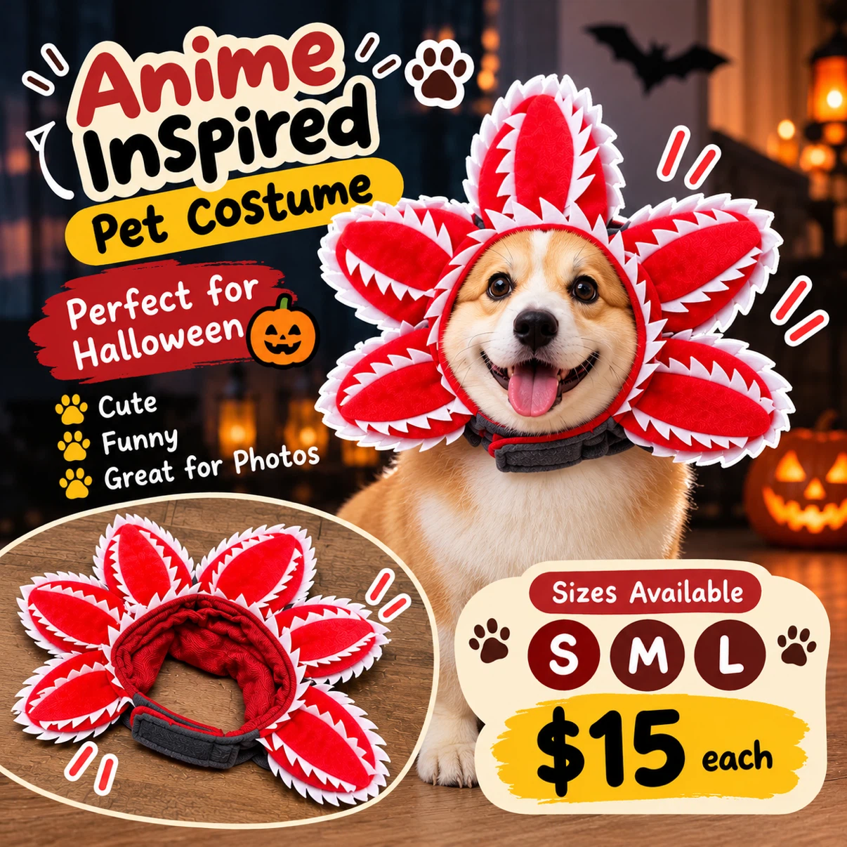 🌺 Funny Monster Flower Pet Costume 🐶🐱 | Halloween 🎃 | S/M/L