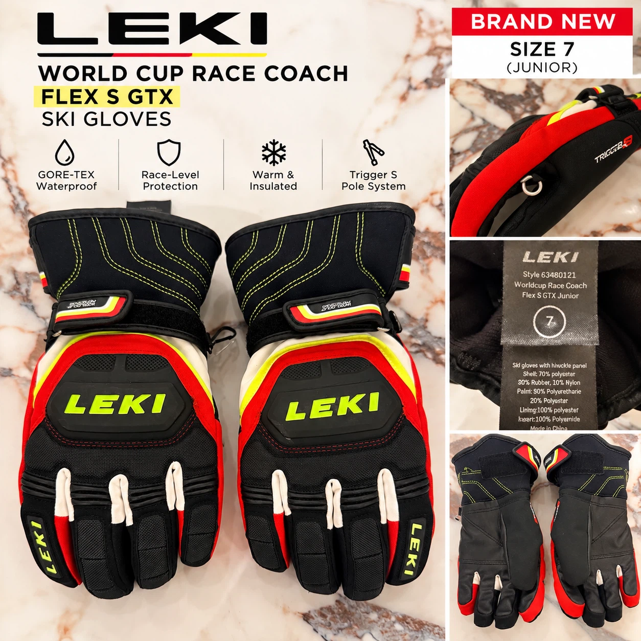 Leki World Cup Race Coach Flex S GTX Junior Ski Gloves
