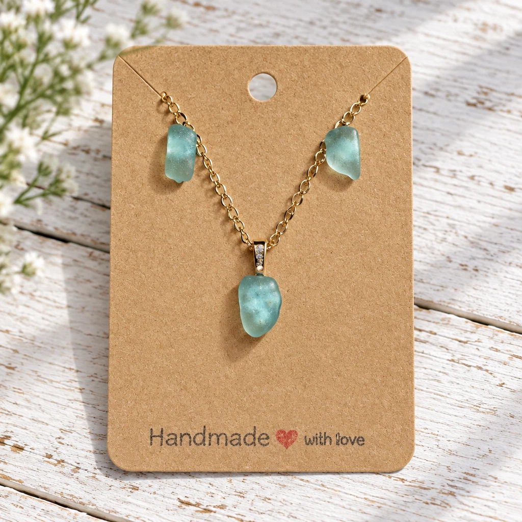 🌊Sea Glass Earring & Necklace Set