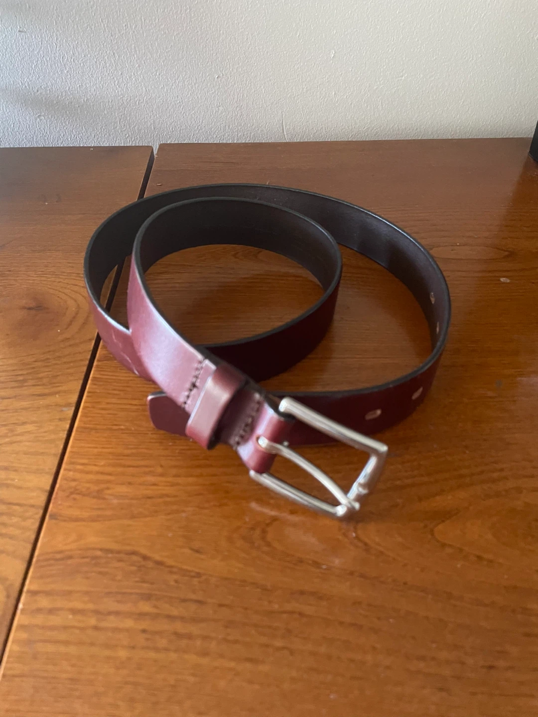 Burgundy Leather Belt with Silver Buckle
