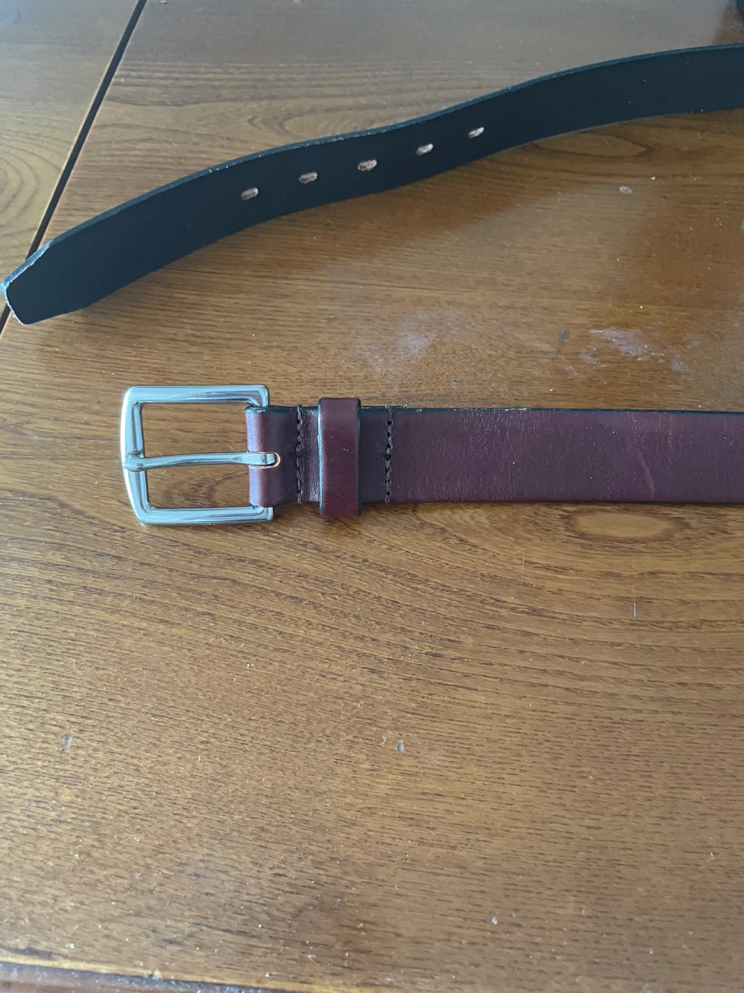 Burgundy Leather Belt with Silver Buckle - photo 2