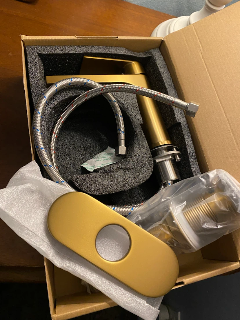 Brushed Gold Bathroom Sink Faucet with Pop-Up Drain - photo 2