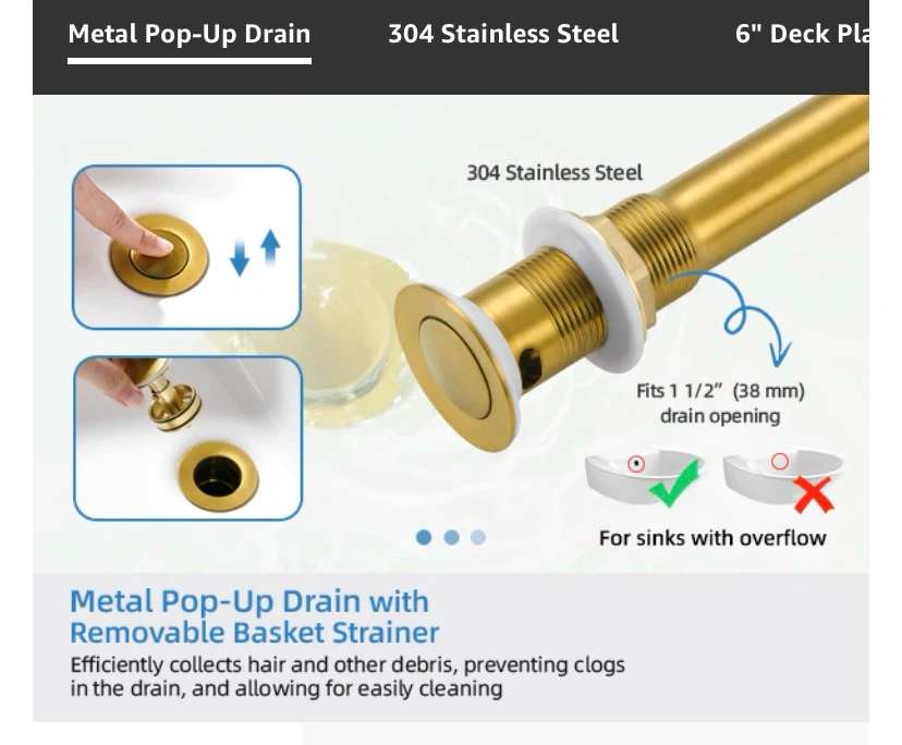 Brushed Gold Bathroom Sink Faucet with Pop-Up Drain - photo 4