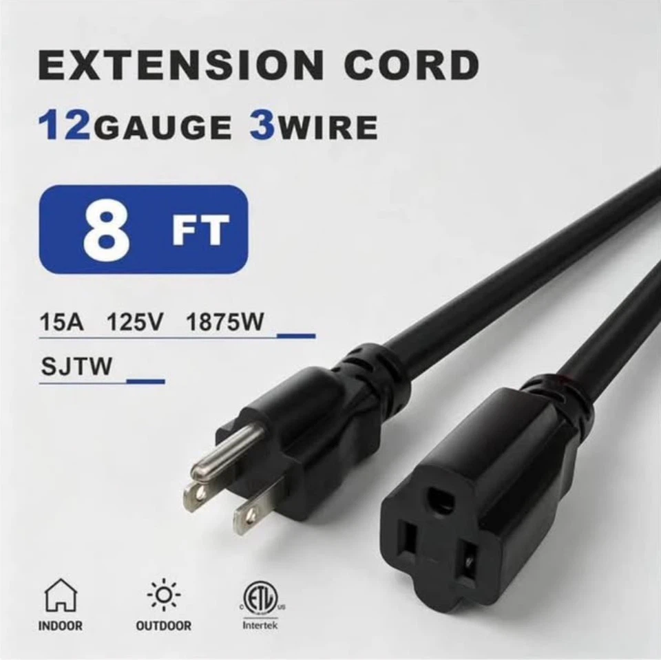 8 FT Heavy Duty Extension Cord – 3 Wire