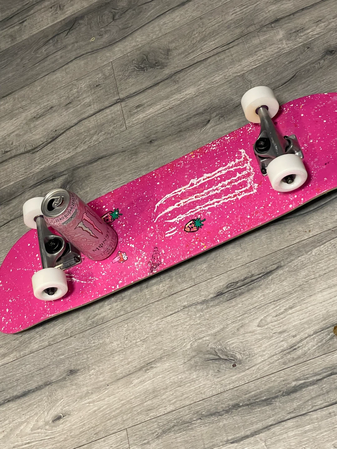 Custom-made pink monster skateboard