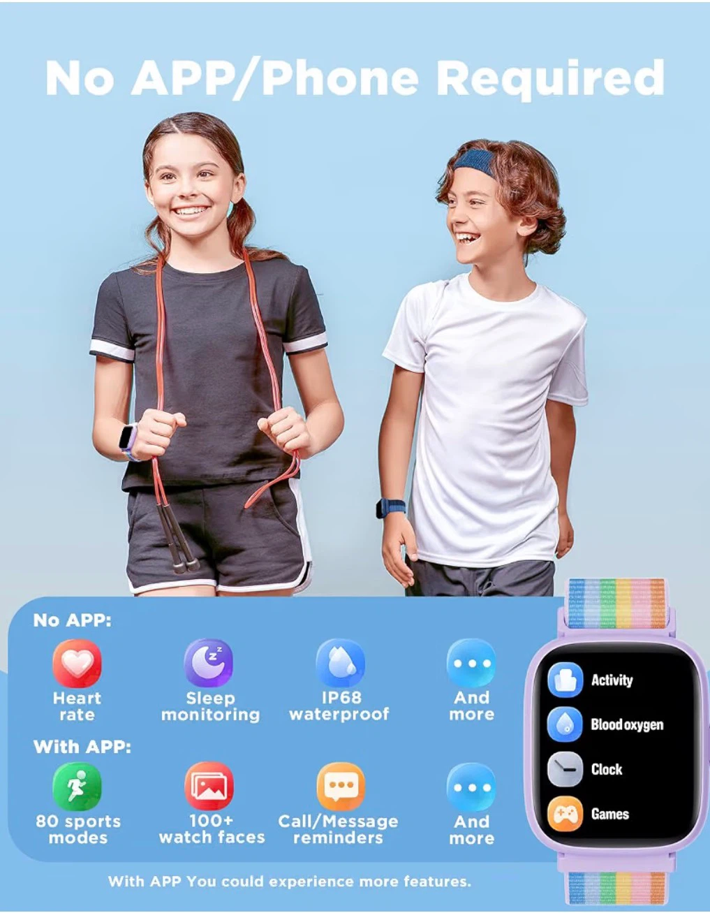BIGGERFIVE Smart Watch for Kids, 1.8" Fitness Tracker Watch - photo 2