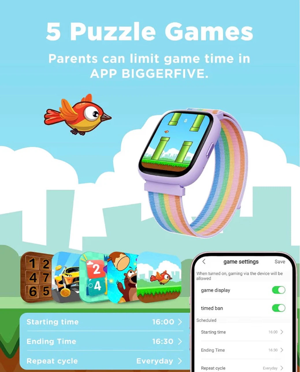 BIGGERFIVE Smart Watch for Kids, 1.8" Fitness Tracker Watch - photo 5