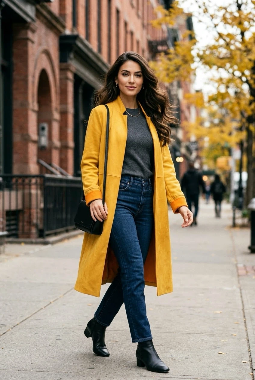 Zara Yellow Suede-Effect Coat