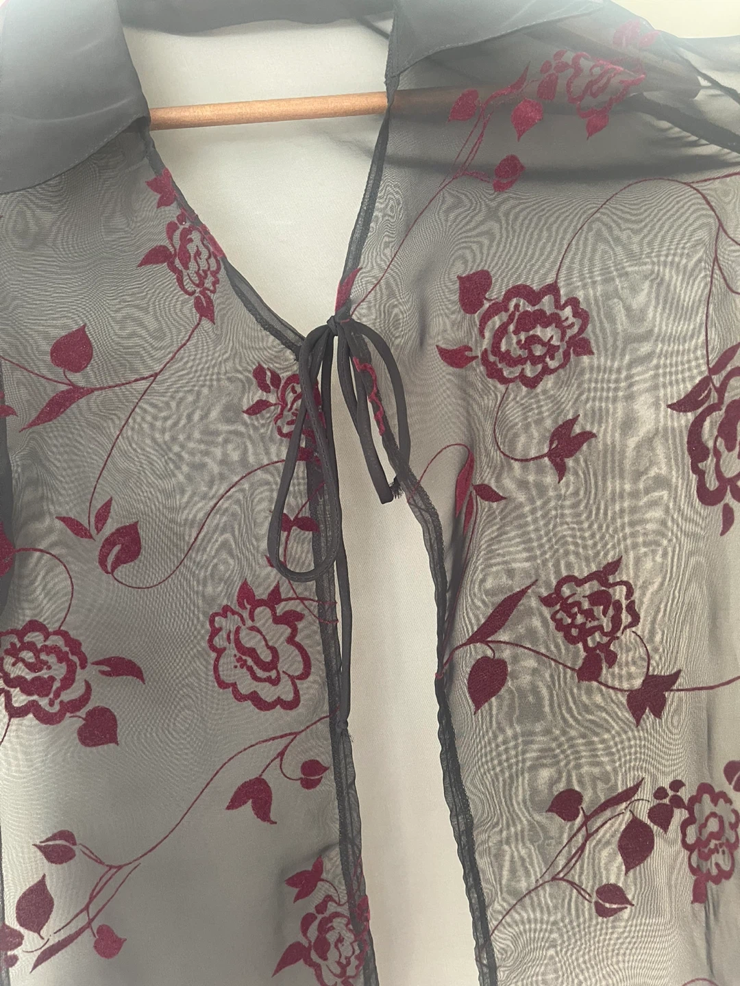 Vintage Whimsygoth Sheer Tie Cardigan Top Velvet Floral Details - photo 4